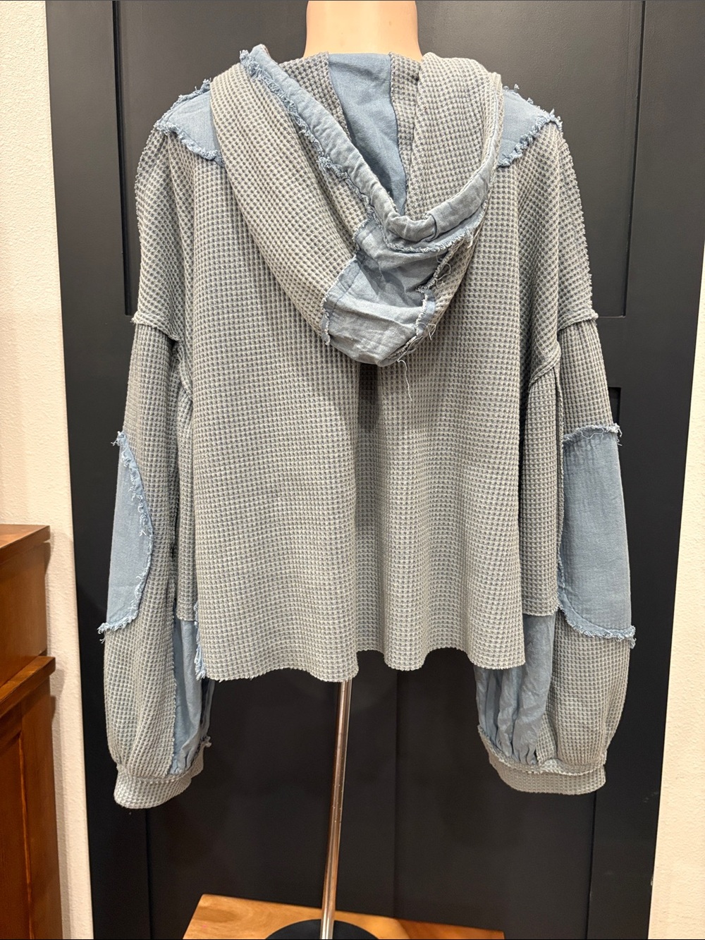 654. POL Waffle Knit Hooded Button-Front Jacket in Light Blue - Picture 2 of 5